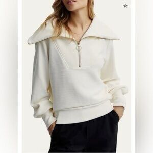 Varley Oversized Cream Ribbed Knit Sweater
